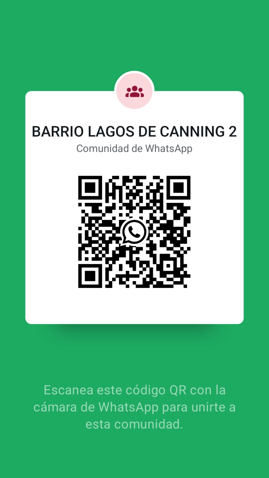 Código QR de la Comunidad de WhatsApp Barrio Lagos de Canning 2